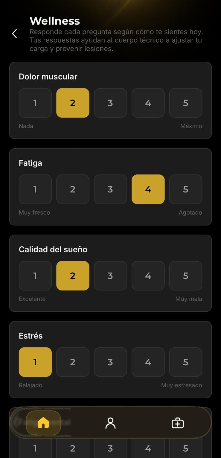 Cuestionario de wellness del jugador al levantarse